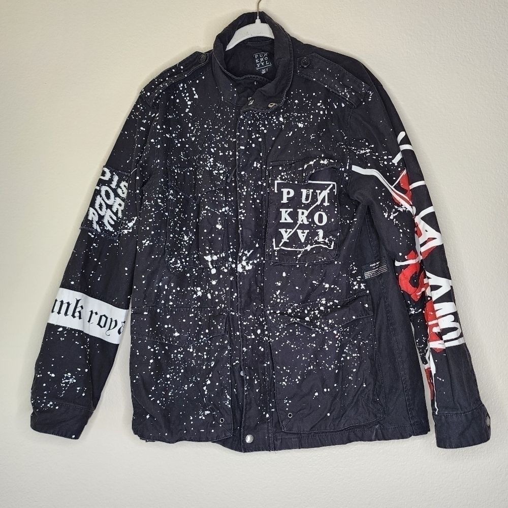 Punk Royal Black Print Custom Archive Graphic Denim Jacket M - Picture 2 of 5